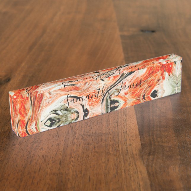 Orange and Black Marble Desk Name Plate (Side)