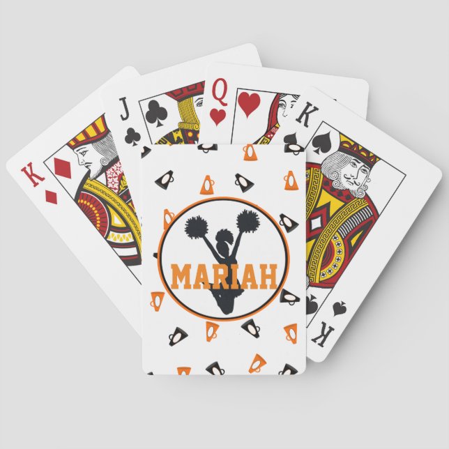 Orange and Black Megaphones Cheer Personalised Playing Cards (Back)