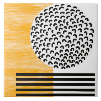 Orange and Black Mid Century Modern Art  Ceramic Tile