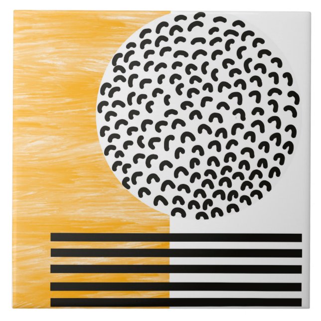Orange and Black Mid Century Modern Art  Ceramic Tile (Front)