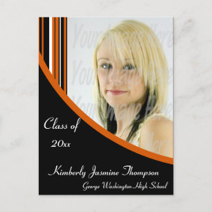 Orange and Black Mod Stripes Graduation Postcard