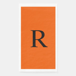 Orange and Black Monogram Paper Guest Towel Napkin