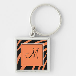 Orange and Black Monogram Zebra Print Keychain