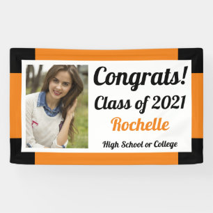 Orange and Black One Photo Class Year Graduation Banner