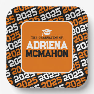 Orange and Black Personalised Graduation Paper Plate