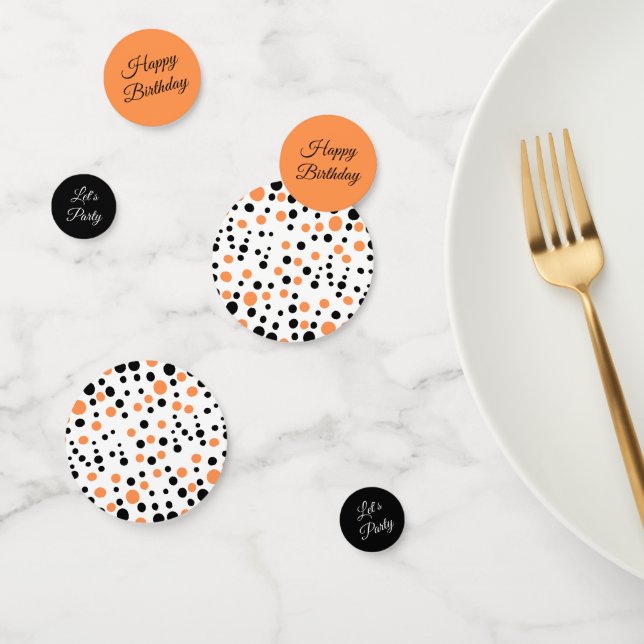 Orange and Black Polka Dot Birthday Confetti (Group)