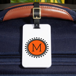 Orange and Black Polka Dot Monogram Luggage Tag