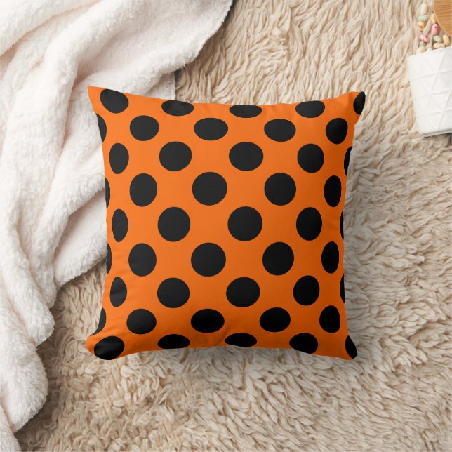 Orange and Black Polka Dot Pattern Cushion (Blanket)