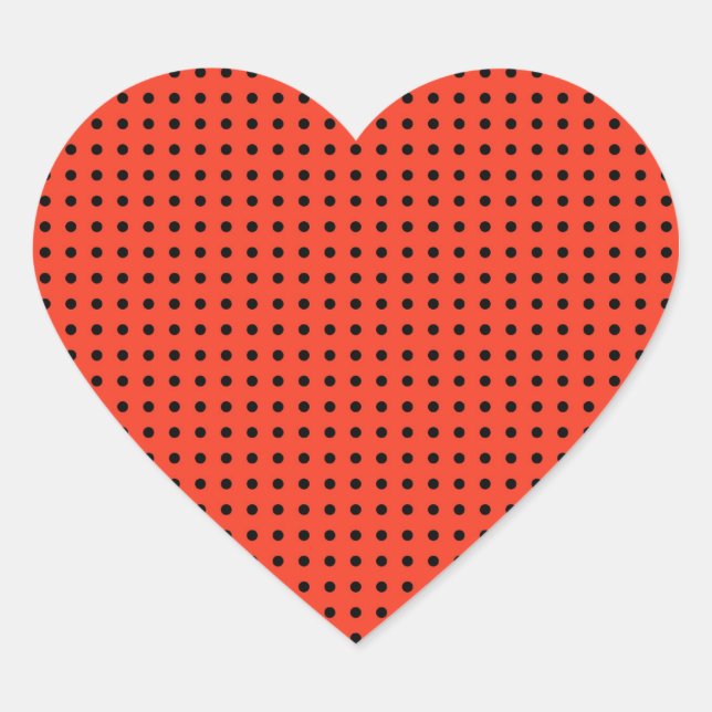 Orange and Black Polka Dot Pattern Heart Sticker (Front)