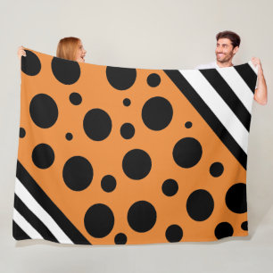 Orange and Black Polka Dots and Stripes Blanket