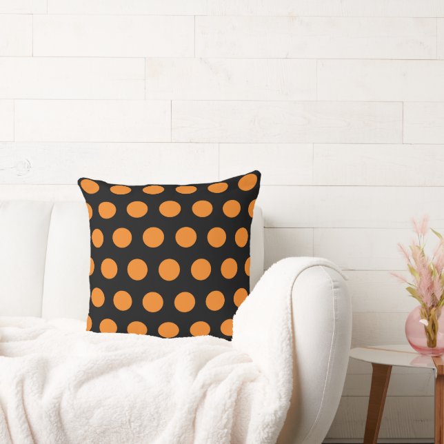 Orange and Black Polka Dots Cushion (Couch)