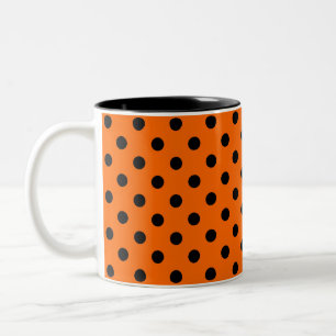 Orange and Black Polka Dots Two-Tone Coffee Mug
