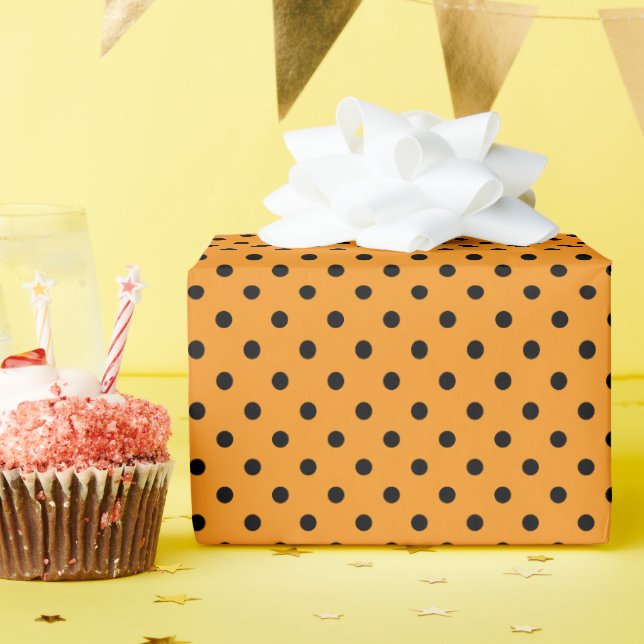 Orange and Black Polka Dots Wrapping Paper (Birthday Party)
