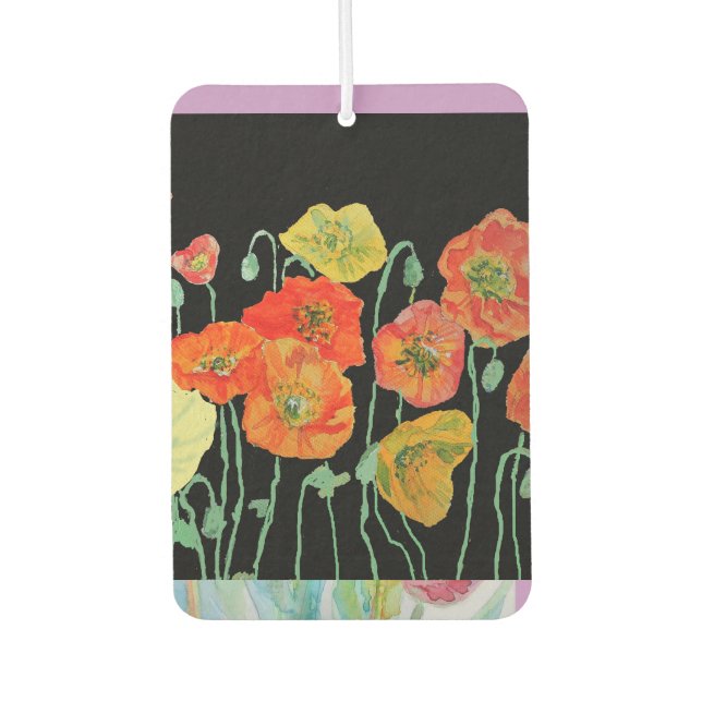 Orange and Black Poppies Car Air Freshener (Front)