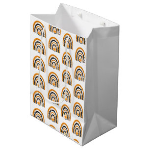 Orange and Black Rainbows Bats White Halloween Medium Gift Bag