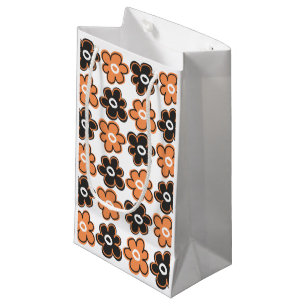 Orange And Black Retro Flowers Pattern Small Gift Bag