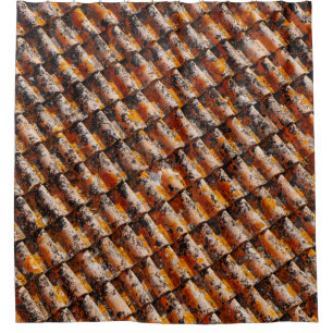 Orange-and-black roof shingles shower curtain