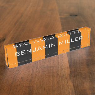 Orange and Black Rugby Stripes with Custom Name Nameplate
