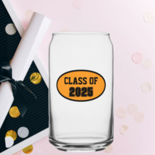 Orange and Black School Colours Class Year Can Glass