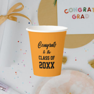 Orange and Black School Colours Graduation Party Paper Cups