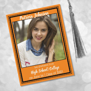 Orange and Black School Colours Photo Graduation Announcement Postcard