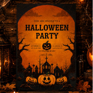 Orange And Black Simple Halloween Party Invitation