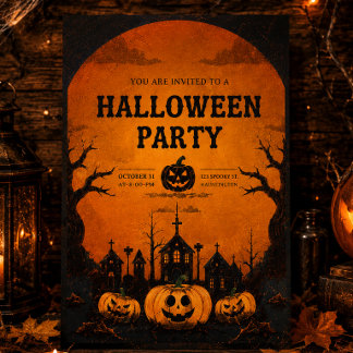Orange And Black Simple Halloween Party Invitation