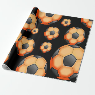 Orange and Black Soccer ball Gift Wrapping Paper