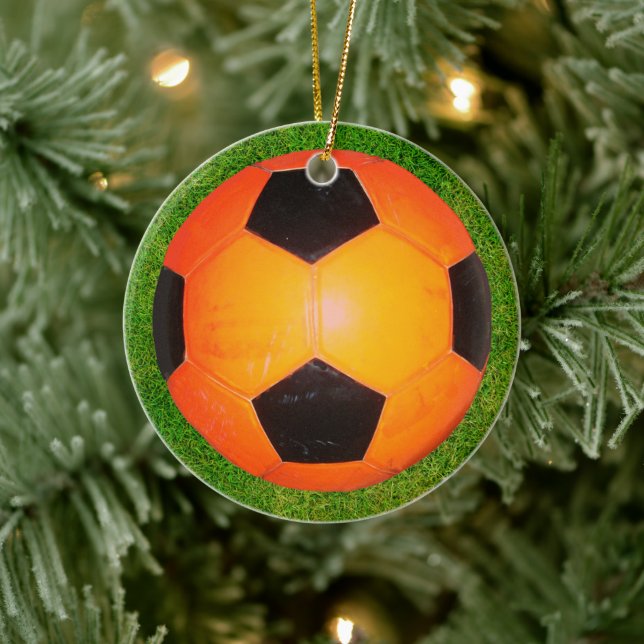 Orange and Black Soccer Ball Ornament (Tree)
