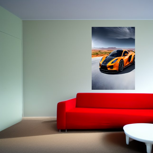 Orange and black sports cars on the road | AI Art Poster (Creator Uploaded)