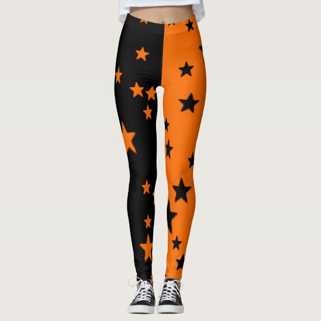 Orange And Black Star Leggings (Front)