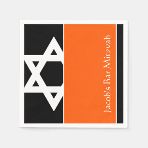 Orange and Black Star of David Bar Mitzvah Napkin