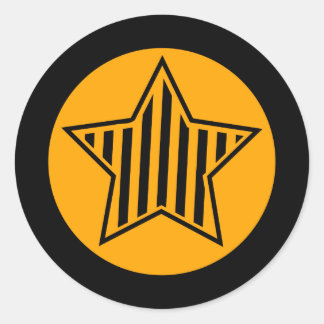 Orange and Black Star Round Sticker