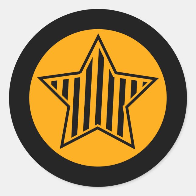 Orange and Black Star Round Sticker (Front)