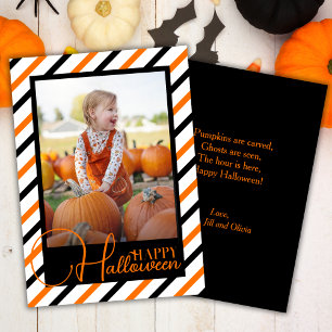 Orange And Black Striped Custom Photo Halloween Holiday Card