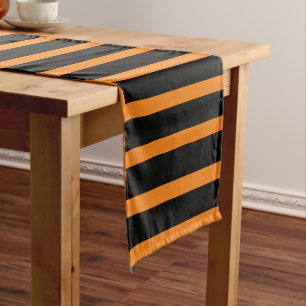 Orange and Black Striped Halloween Kitchen Decor Short Table Runner
