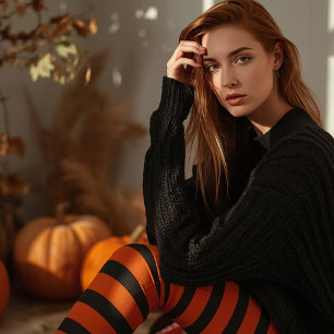 Orange and Black Striped Halloween Witch Leggings
