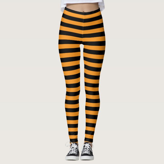 Orange and Black Striped Halloween Witch Leggings (Front)