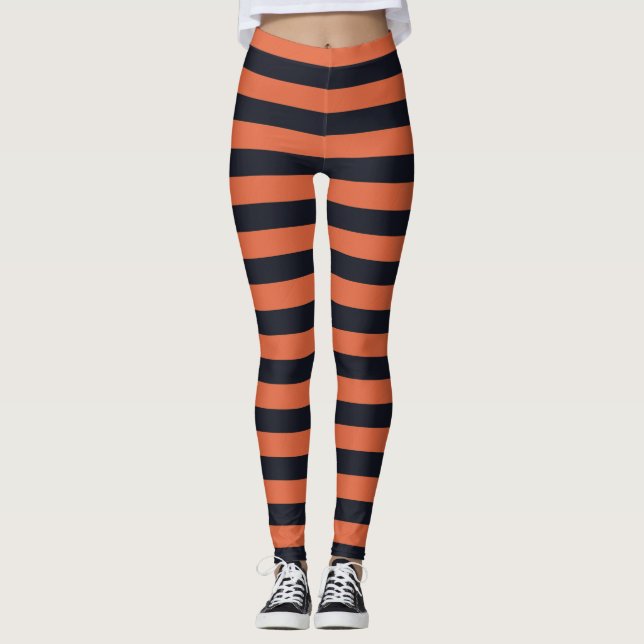 Orange And Black Striped Leggings (Front)