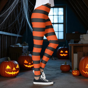 Orange and Black Striped Pattern Leggings