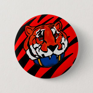 ORANGE AND BLACK STRIPES  6 CM ROUND BADGE