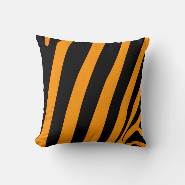 Orange and Black Stripes Safari Inspired Pattern Cushion (Front)