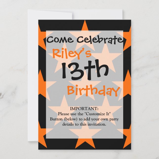 Orange and Black Super Stars Pattern Invitation (Front)