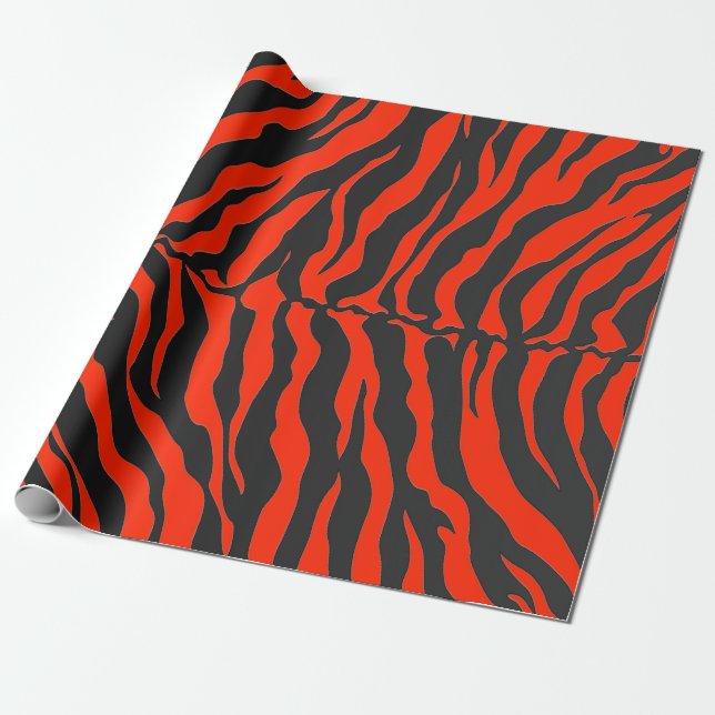 Orange And Black Tiger Stripes Animal Print Wrapping Paper (Unrolled)
