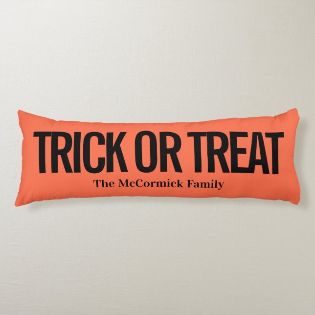 Orange And Black Trick Or Treat Family Name Body Cushion (Front)