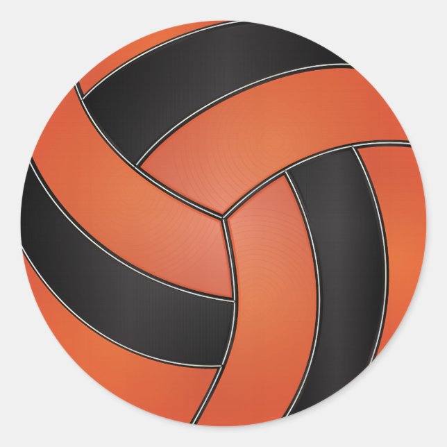 Orange and Black Volleyball Classic Round Sticker (Front)