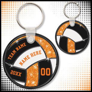 Orange and Black Volleyball Gifts for Players Key Ring