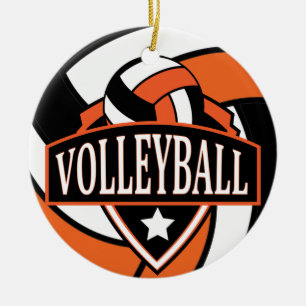 Orange and Black Volleyball Logo Ceramic Ornament