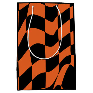 Orange and Black Warped Chequerboard Medium Gift Bag
