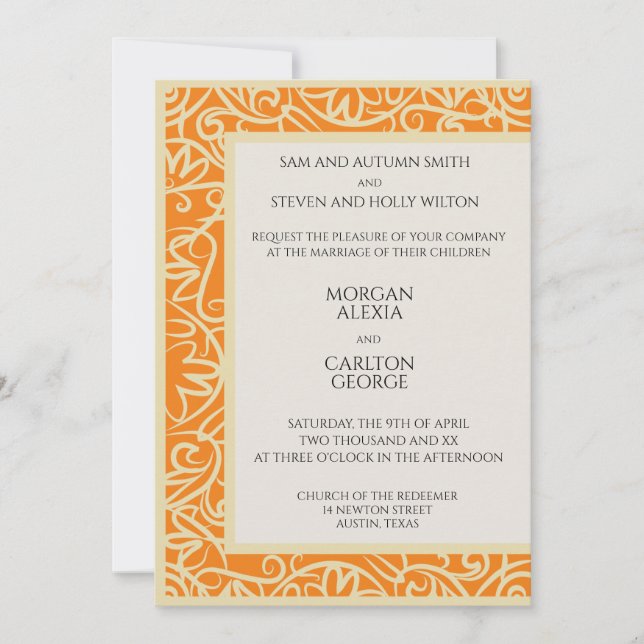 Orange and black wedding invitation (Front)
